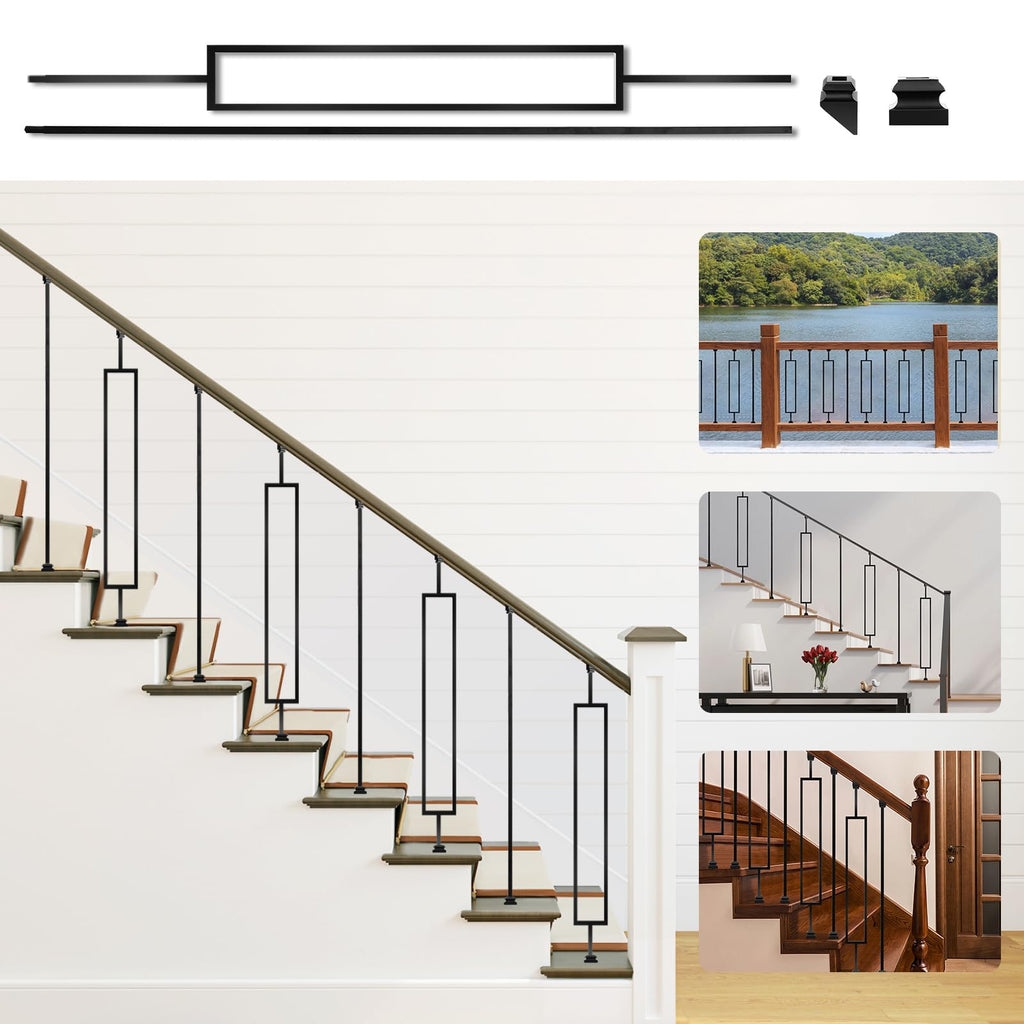 Deck Balusters, 10 Pack Wrought Iron Balusters, 1/2" Deck Railing Stair Metal Deck Spindles, Staircase Baluster W/ 20