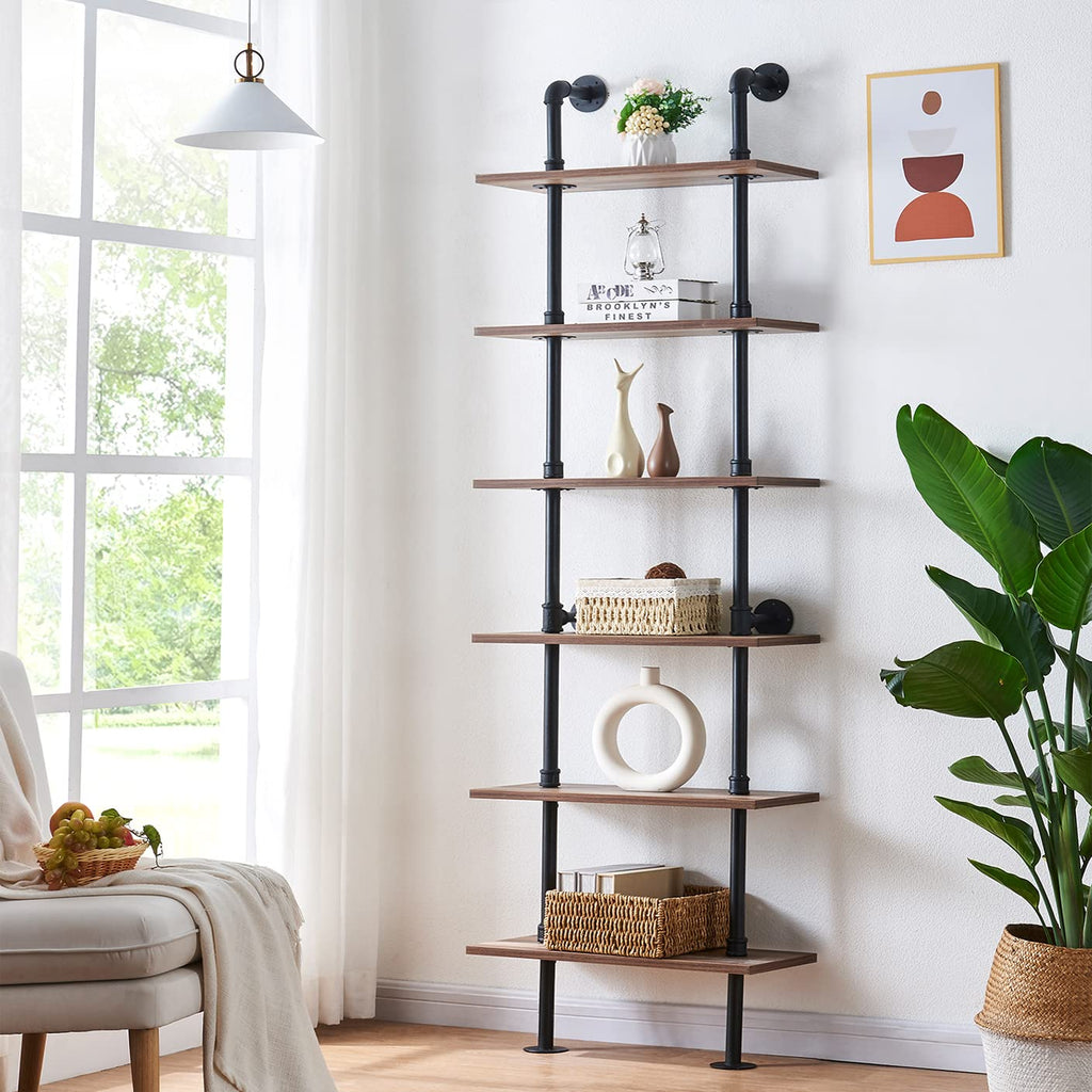 Hombazzar Industrial Pipe Bookshelf, 6 Tier Pipe Shelving