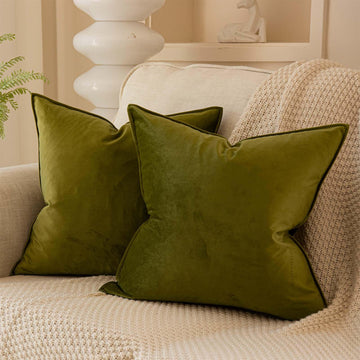 24x24 Velvet Decorative Throw Pillow Covers Set of 2, Olive
