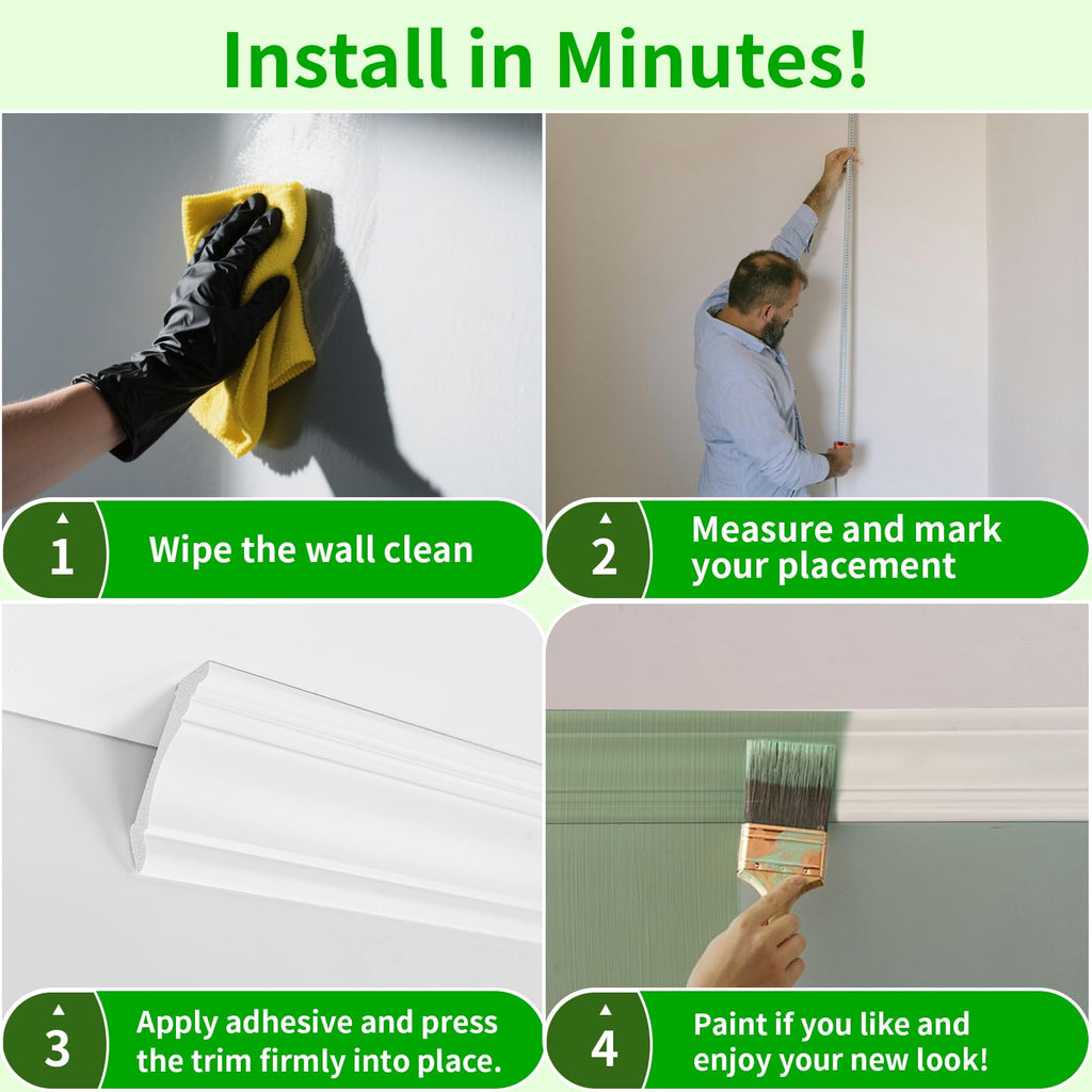 8 Pack, 8 ft Each (64 ft Total) High Impact PS Ceiling Crown Molding, Wall Molding Trim, Lightweight, Paintable