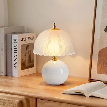 Mushroom Table Lamp, Ceramic Bedside Lamp with Glass Shade, 3-Way Lighting (2700K-5000K) Rocker Switch, Small
