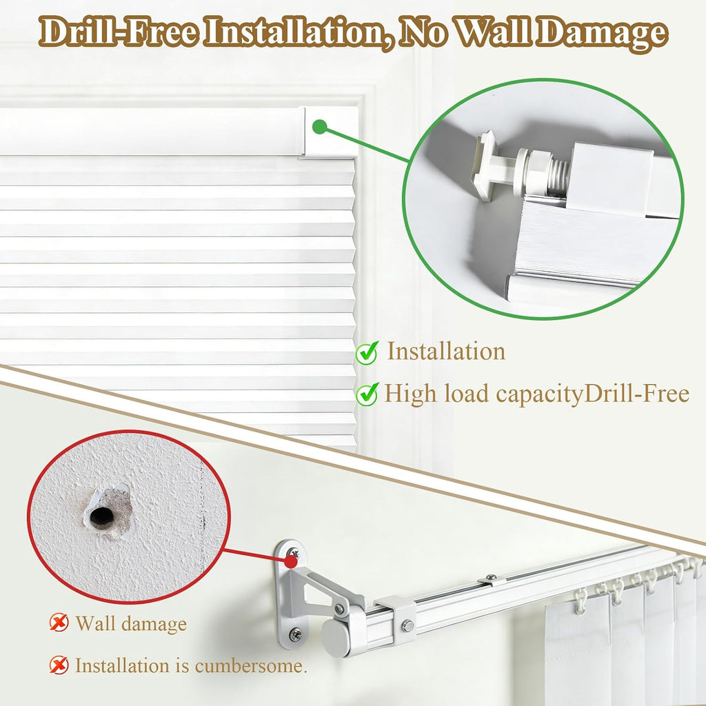 No Drill Cellular Shades Light Filtering Honeycomb Blinds White | Thermal Insulated & Noise Reducing Blinds for