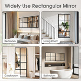 Wall Mirror 16" x 32", Set of 2 Rectangle Window Pane Decorative Mirrors, Metal Framed Wall Mounted Mirror
