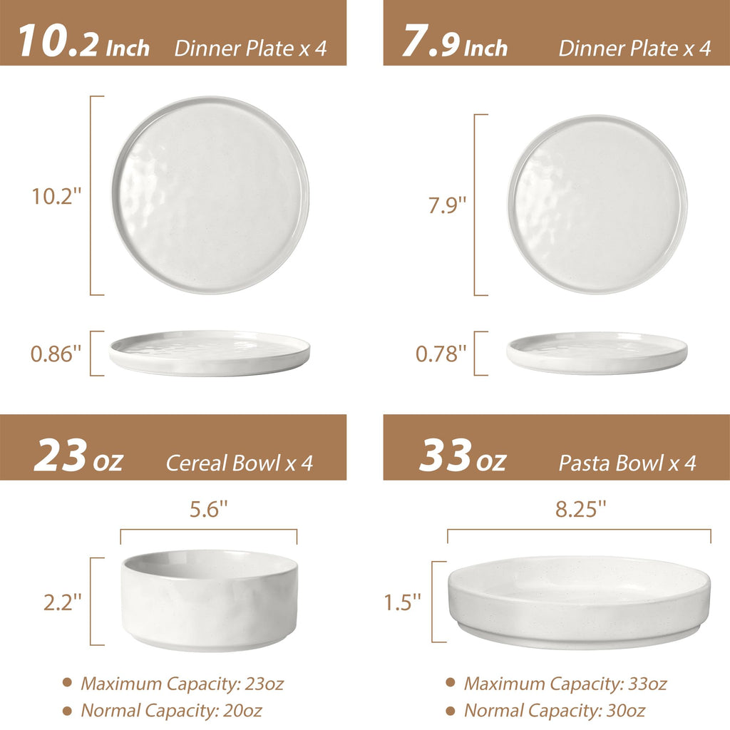 16 Pieces Dinnerware Sets with Pasta Bowls Set for 4, Polar White