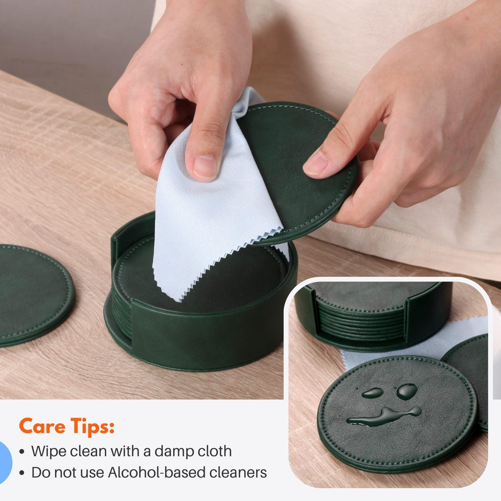 Leather Coasters for Drinks, Drink Coasters Set of 6 with Holder