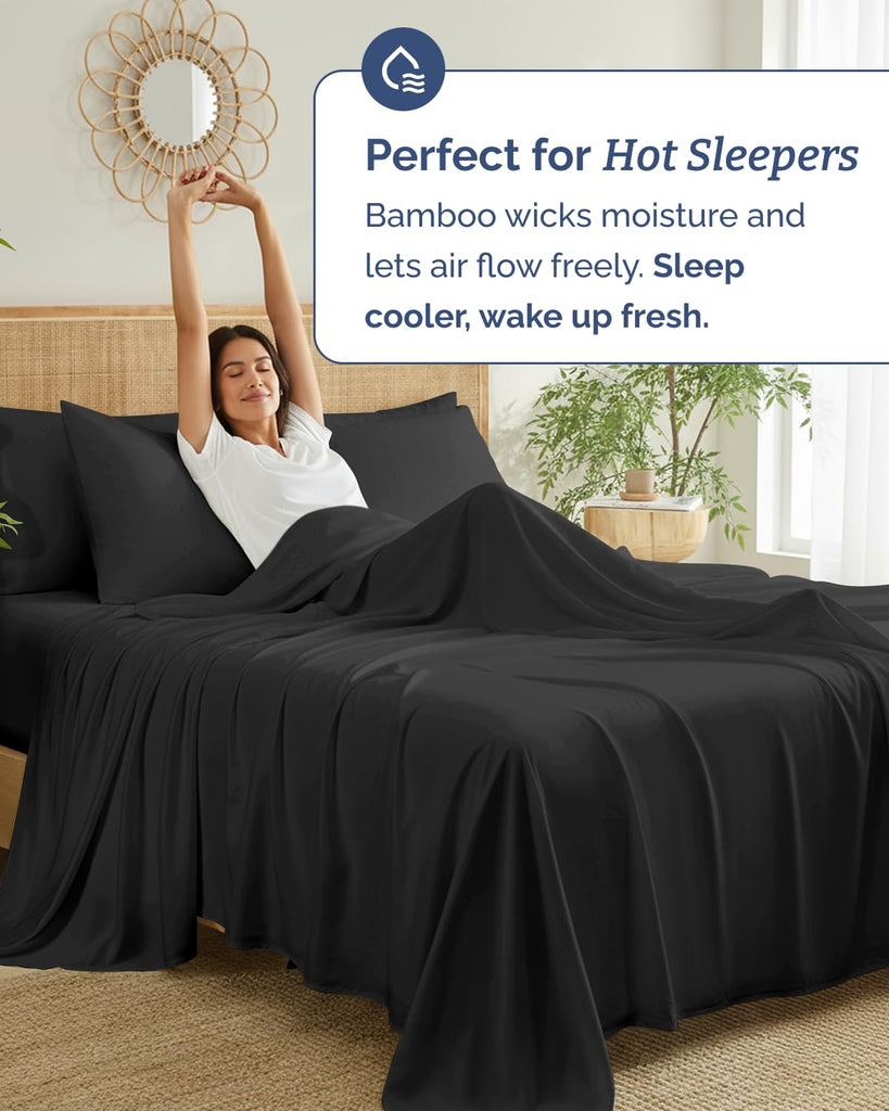 100% Rayon Derived from Bamboo - Bed Sheets Set Queen Size - Black