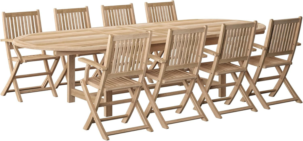 Greenville 9 Piece Teak Double Extendable Oval Dining Set