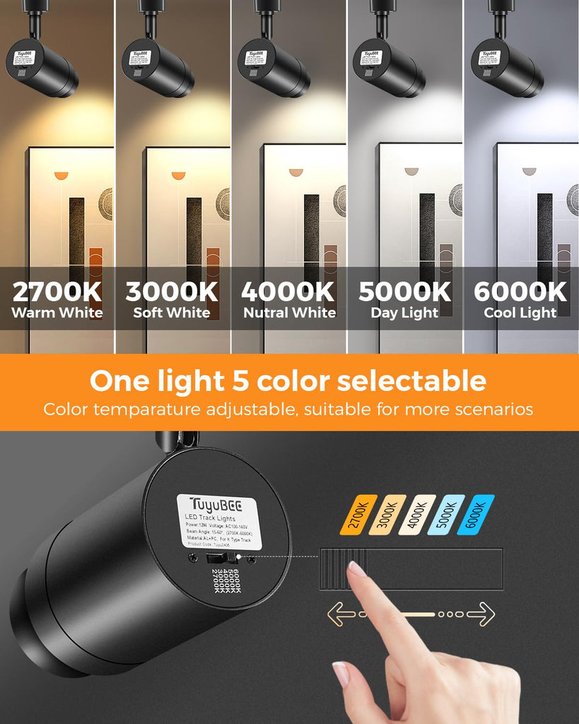 Zoomable H Track Lighting Heads Dimmable 12W 12 Pack Black