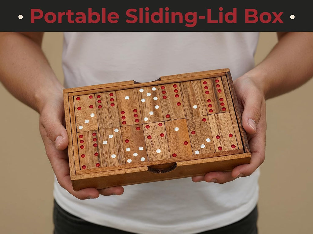 Wood Dominos Set for Adults Double 6 Classic Thick Wooden Professional Colored Dominoes Game Travel Portable Six