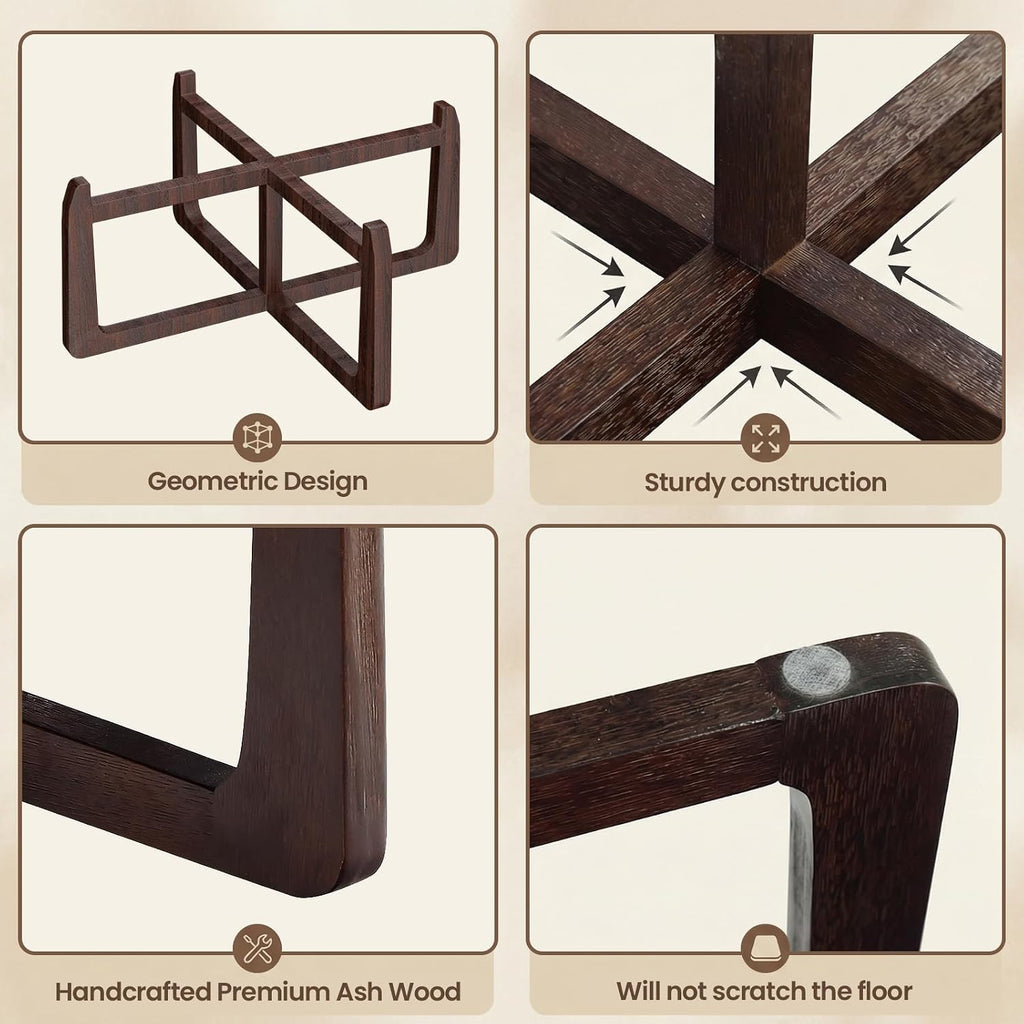 Faux Leather Square Coffee Table Ottoman,24" Coffee Table Ottoman,Ash Wood Living Room Table (Brown)