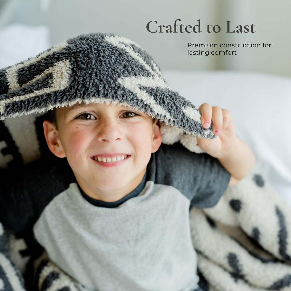 Mudcloth Throw Blanket Soft Plush Double Layer Cream Black 50"x60"