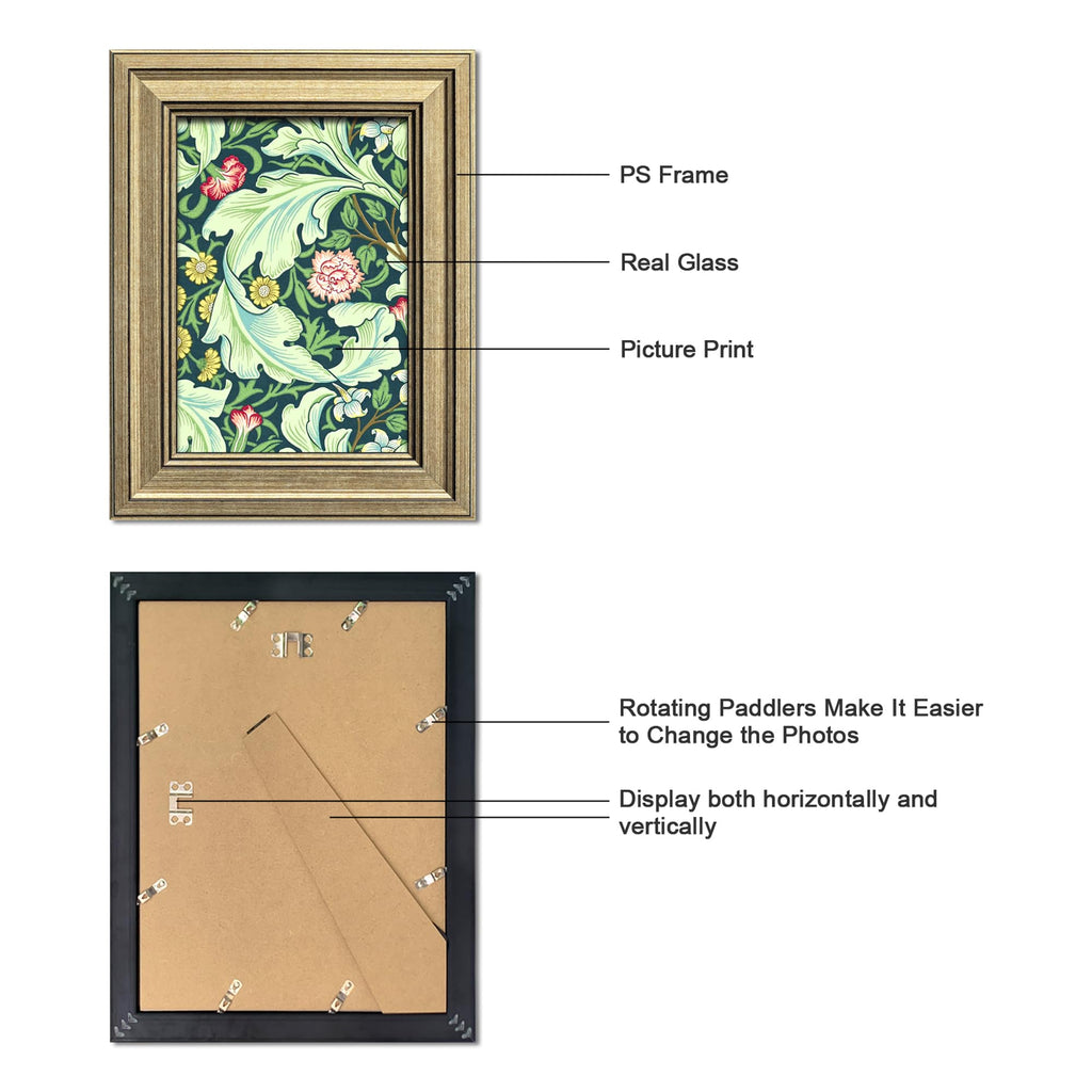 5x7 Picture Frame Set of 4 with Real Glass for Pictures 4x6 with Mat or 5x7 Without Mat, Rustic Farmhouse Photo