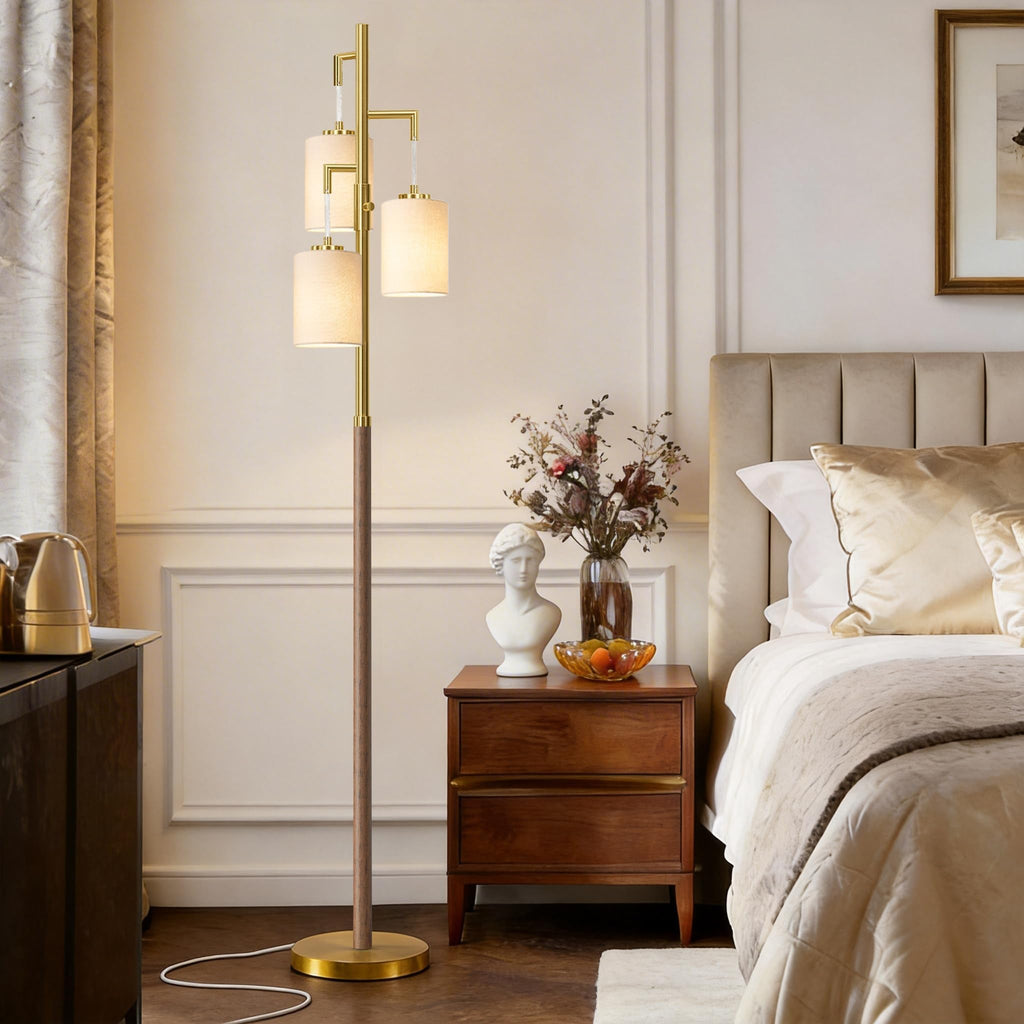 Dimmable Floor Lamps, 70" Wood Walnut Standing Tall Lamp