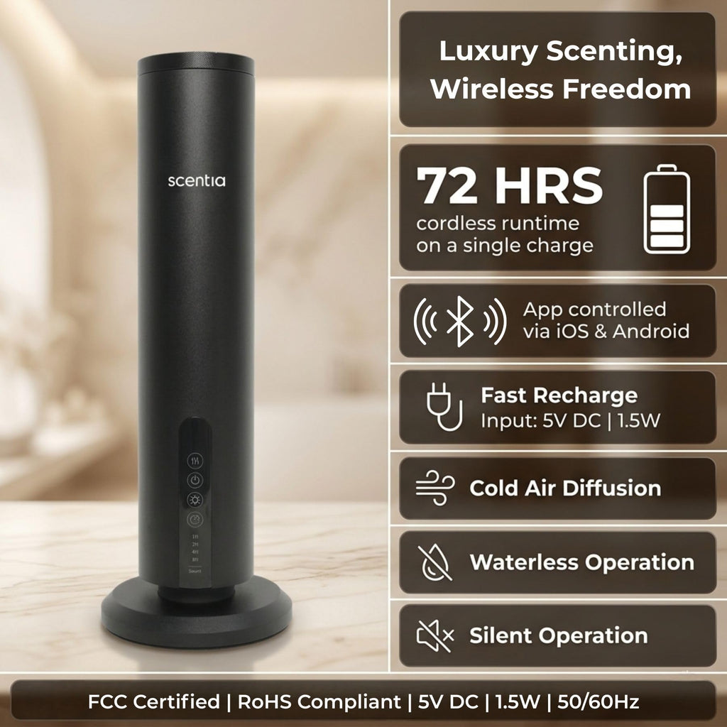 Wireless Waterless Scent Diffuser, App Control, 1500 Sq. Ft Black