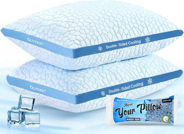 Double Sided Cooling Pillow for Hot Sleepers, Shredded Memory Foam Pillows Standard Size Set of 2, Adjustable Soft &
