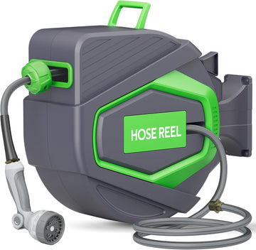 Retractable Garden Hose Reel, 1/2 in x 100 Ft, for Garden Watering | Wall Mounted Auto Rewind Hose Reel & Lock Any