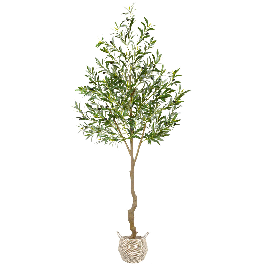 Artificial Olive Tree 7ft Fake Plant with Woven Basket