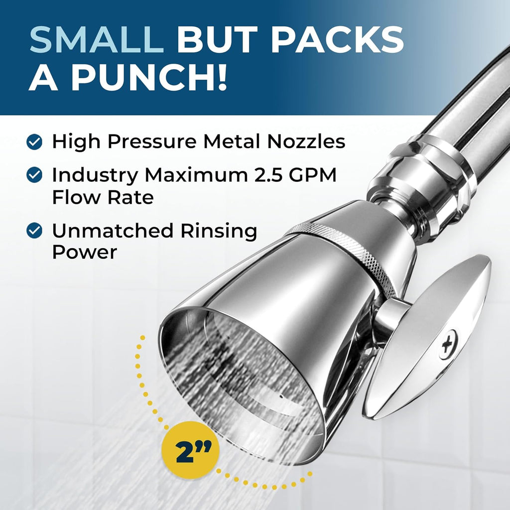 Solid Metal 2 Inch High Pressure Shower Heads - CHROME - 2.5 GPM Shower Heads High Pressure