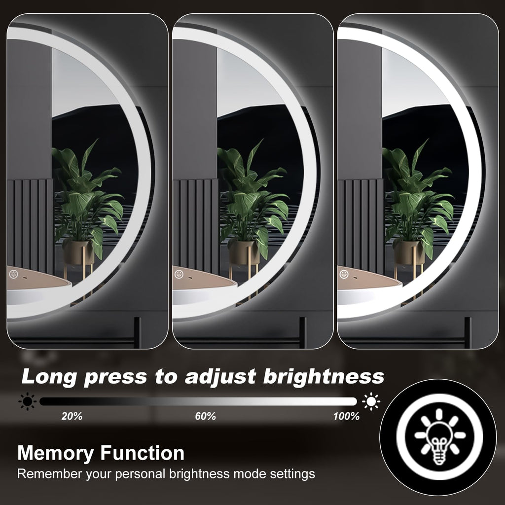 30 Inch Round LED Bathroom Mirror with Lights, Circle Vanity Mirror