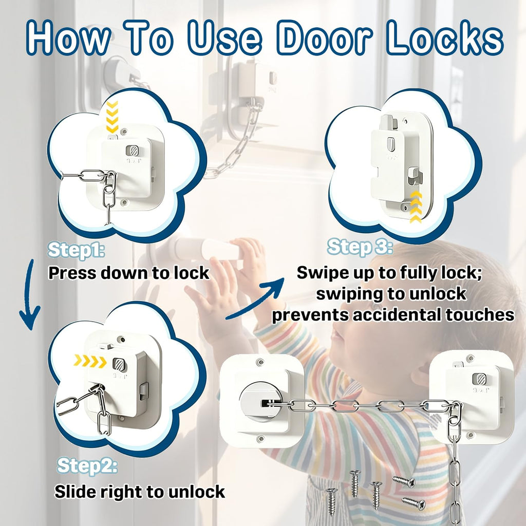 Child Proof Door Locks for Kids Safety, Adjustable Latch, 1 Pack White