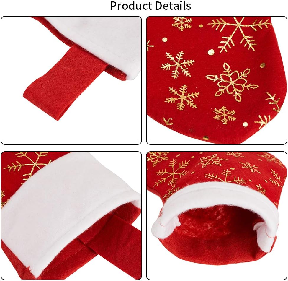 Christmas Stockings Decoration Snowflakes Stocking Red Fannel Faux Fur Xmas Stockings Decor Fireplace - Set of 24