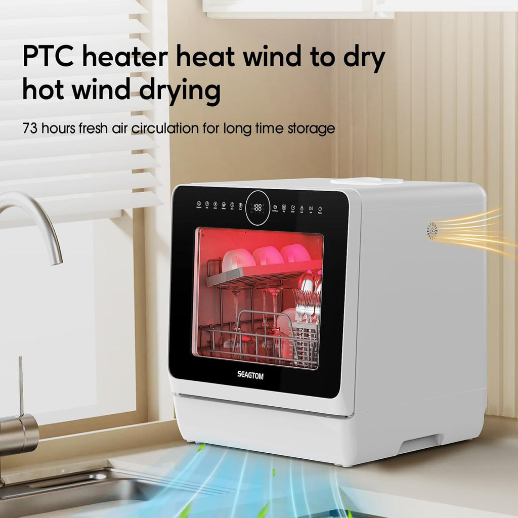 Portable Dishwashers for Camping and Home with 5l Water Tank, Hose, LED Light, 10 Wash Programs, Baby Care Mode