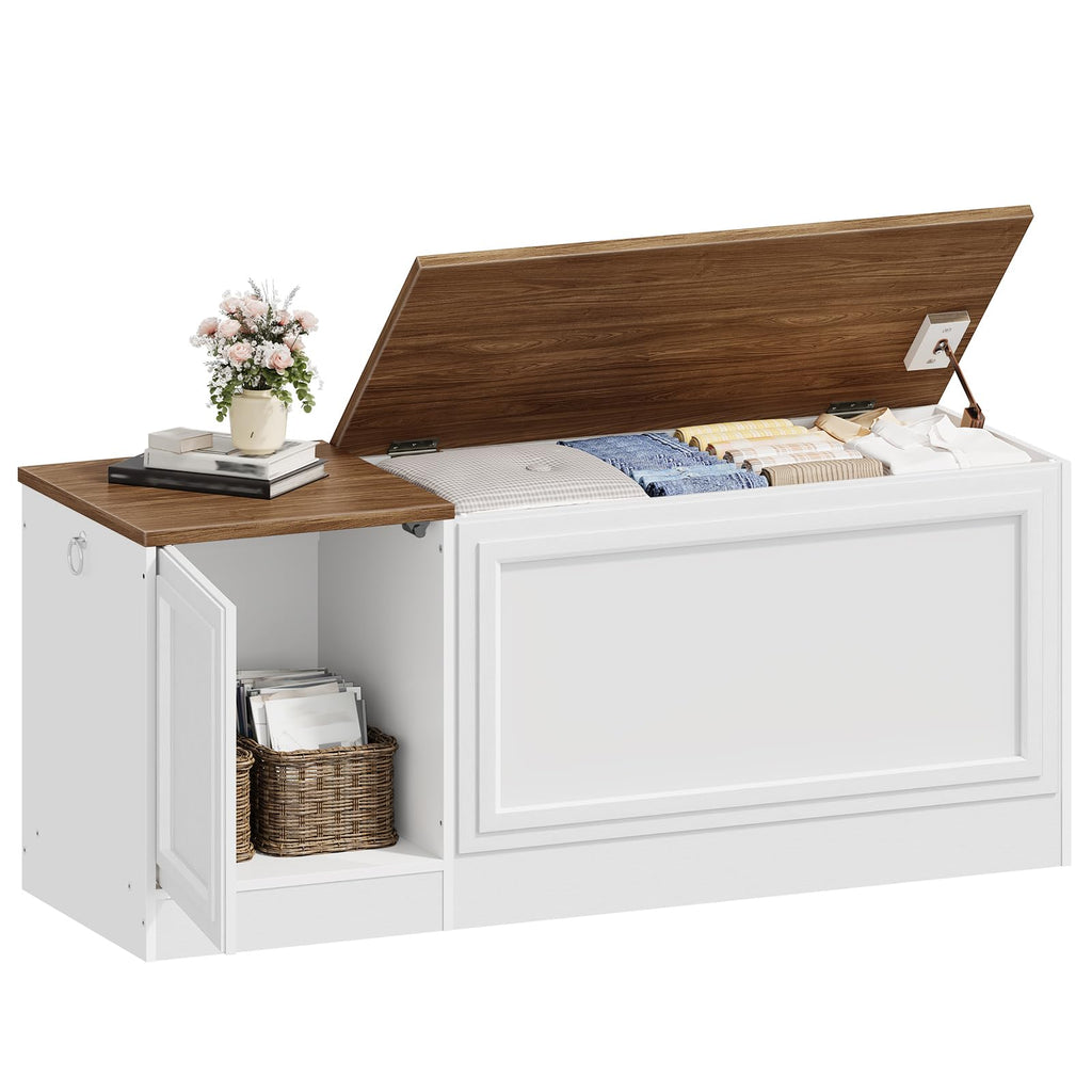 Storage Bench, 47.2" Wooden Toy Box, Toy Chest with Safety Hinge, Farmhouse-Style Storage Chest, Entryway Bench