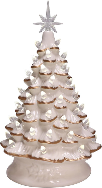Ceramic Christmas Tree, 14.25in, Light Up Ivory