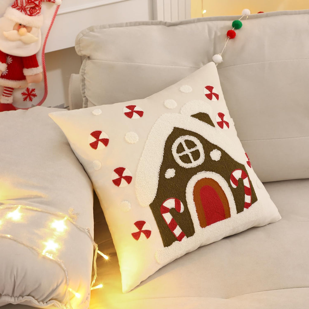 Christmas Pillow Covers 18x18 Snowflakes and House Decorative Throw Pillows Winter Holiday Merry Christmas - Set of 2