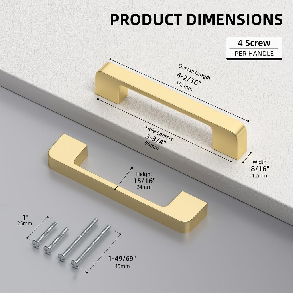 Brushed Gold Cabinet Pulls 3-3/4" Gold Cabinet Handles 15 Pack