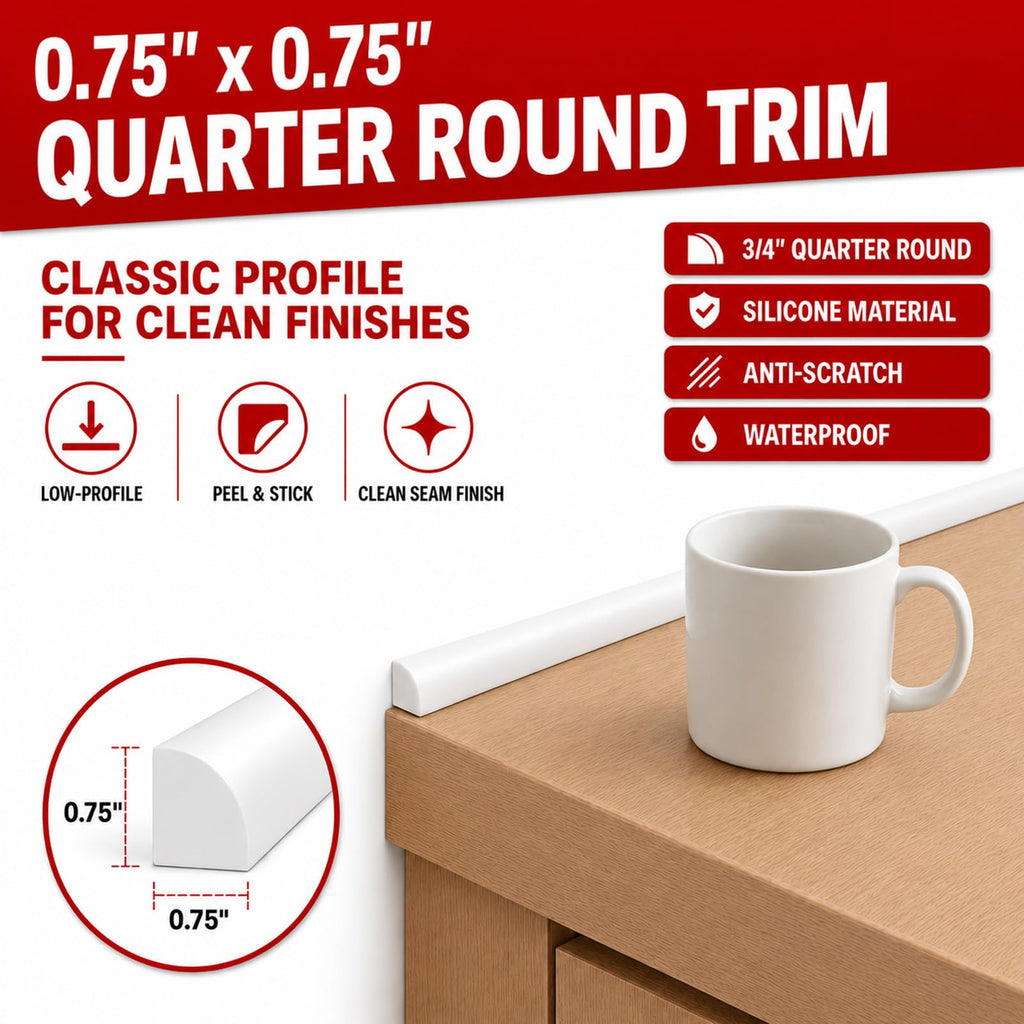 Flexible Rubber Quarter Round Molding, 3/4 in x 40 ft, White
