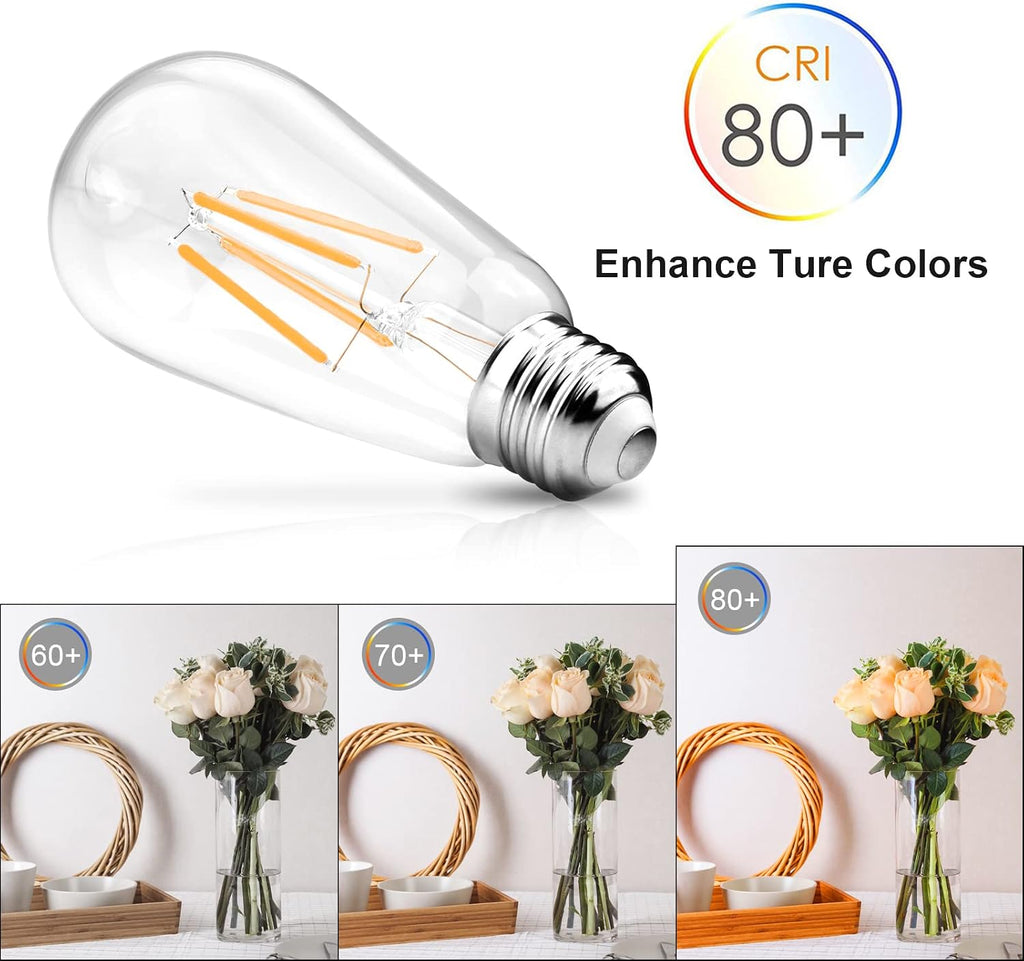 Vintage LED Edison Bulbs, 6W, Equivalent 60W, Non-Dimmable, High Brightness Warm White 2700K, ST58 Antique LED