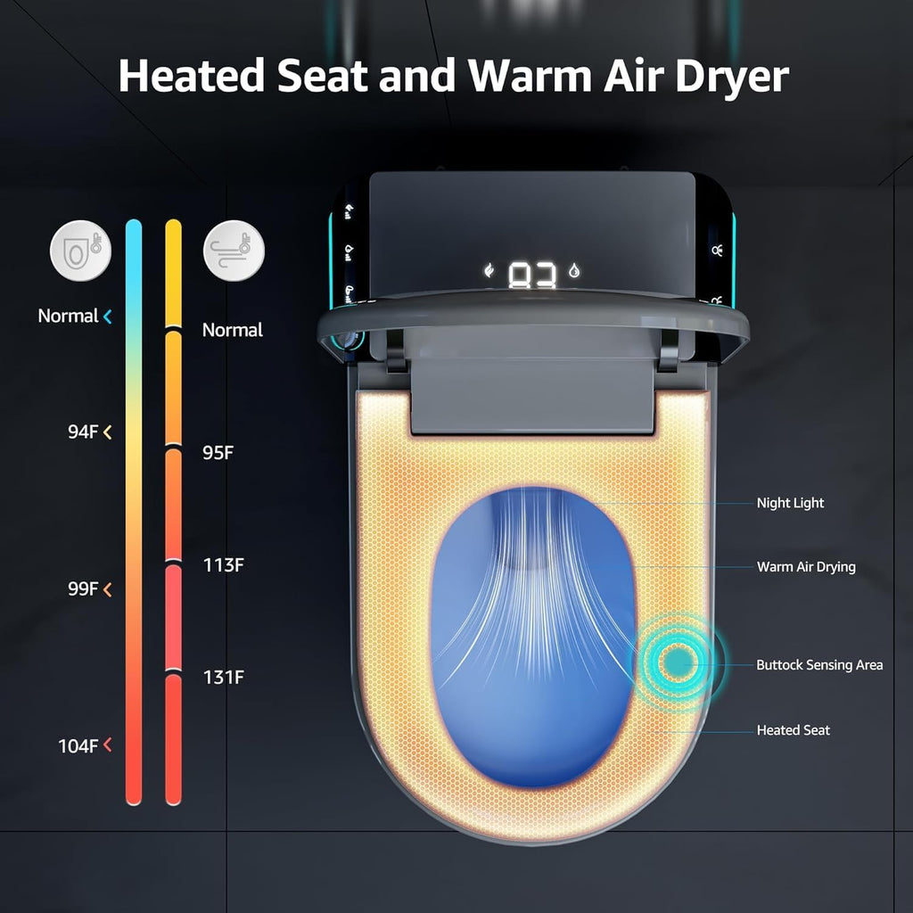 Smart Toilet with Auto Open/Close Lid, Bidet Toilet Pump-assisted, Blackout Flush, Heated Seat, Dual Auto Flush