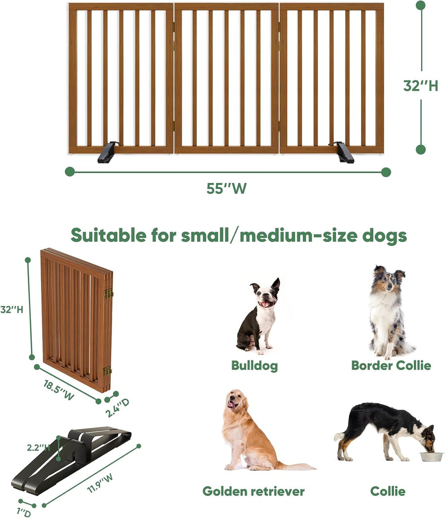 Dog Gates for Doorways, Tall Dog Gate Indoor, Foldable Pet Gates for Doorways Bedroom, Freestanding Puppy Gate