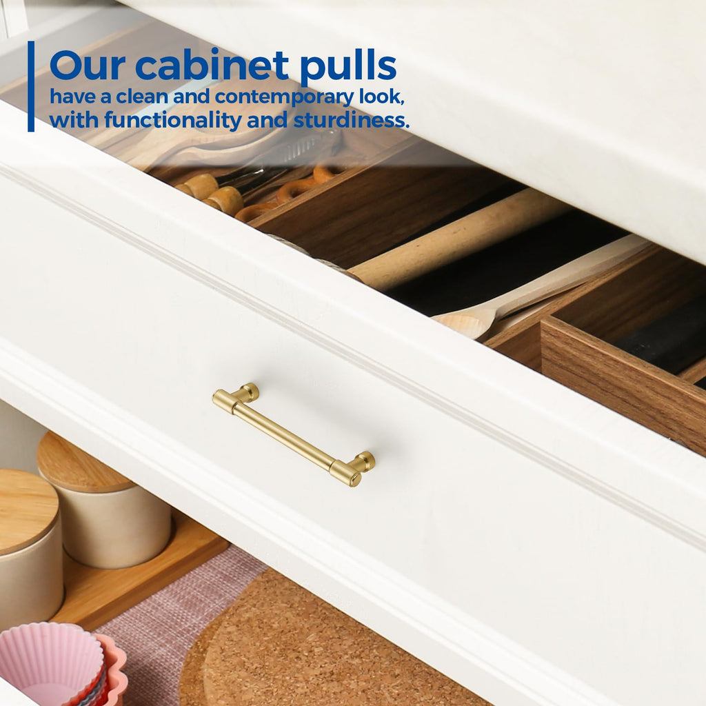 Brushed Gold Cabinet Handles Modern Pulls,4 Inch,20 Pack