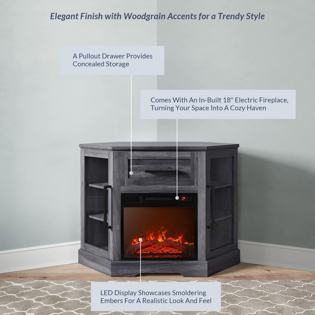 Dale 43" Corner TV Stand with 18" Electric Fireplace - Rustic Grey