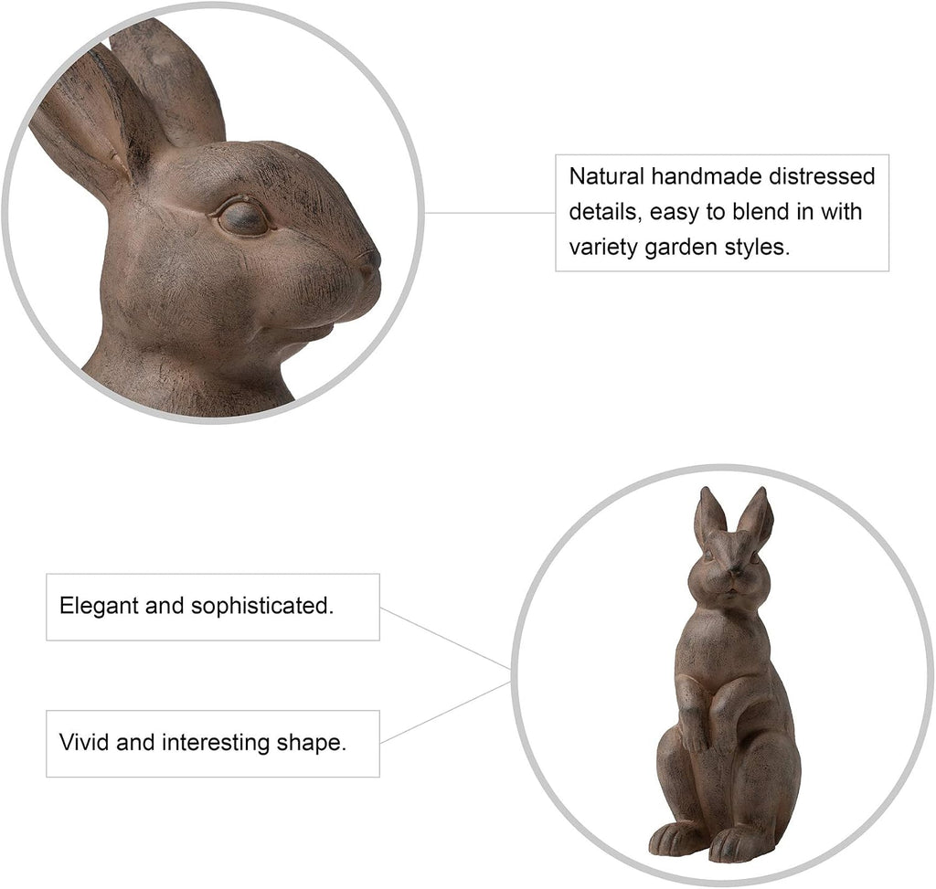 Rabbit Garden Statue Outdoor Standing Bunny Sculpture Lawn Decor, 22.75 Inch, Bronze