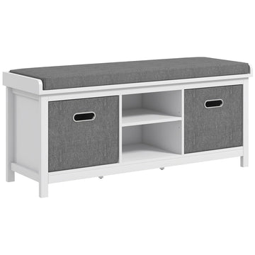 Shoe Bench with Cushion, Padded Seat, 2 Drawers, White