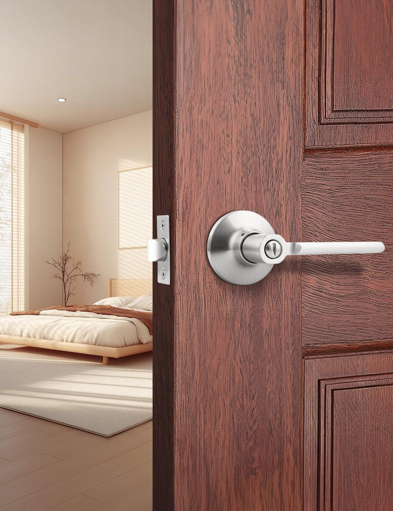 10 Pack Privacy Door Handle, Satin Nickel Interior Door Knobs for Bed & Bath, Modern Keyless Door Lever Lock