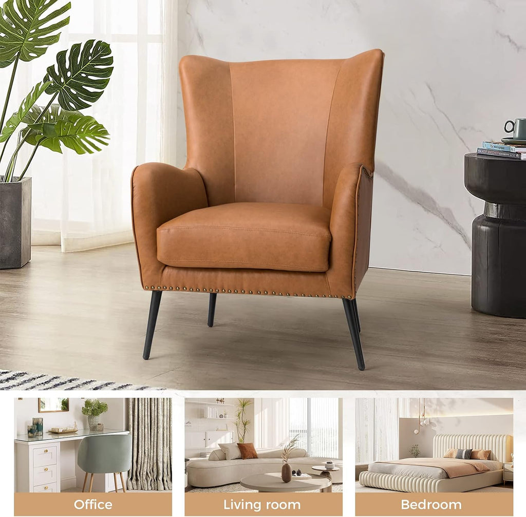 Faux Leather Accent Chair, Camel
