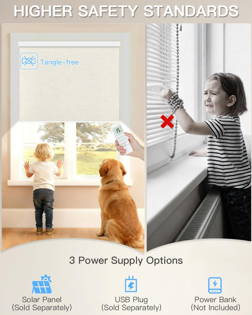 Motorized Roller Shade with Remote Control, Blackout Electric Shade for Windows Compatible with Alexa Google via Hub