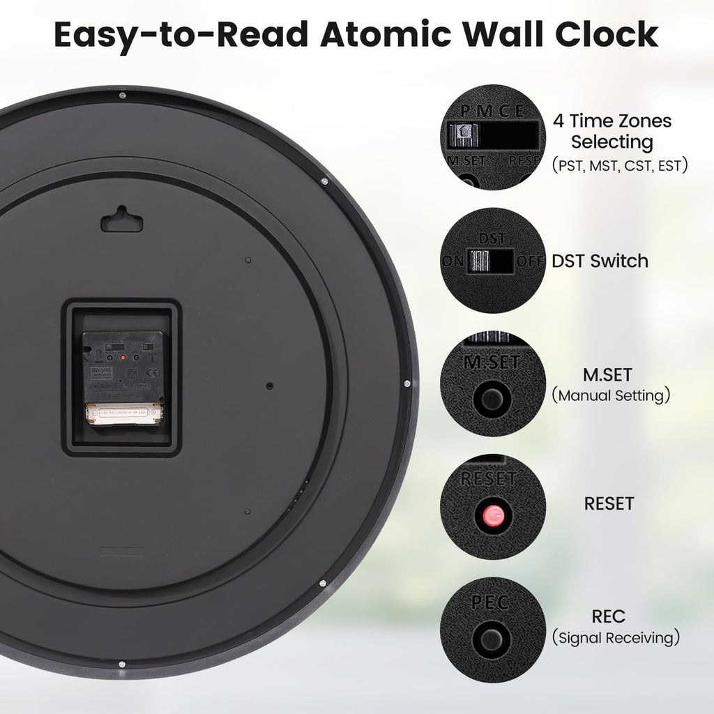 Inspired Nelson Style 16" Atomic Wall Clock Self-Setting Analog Clock with Automatic Time
