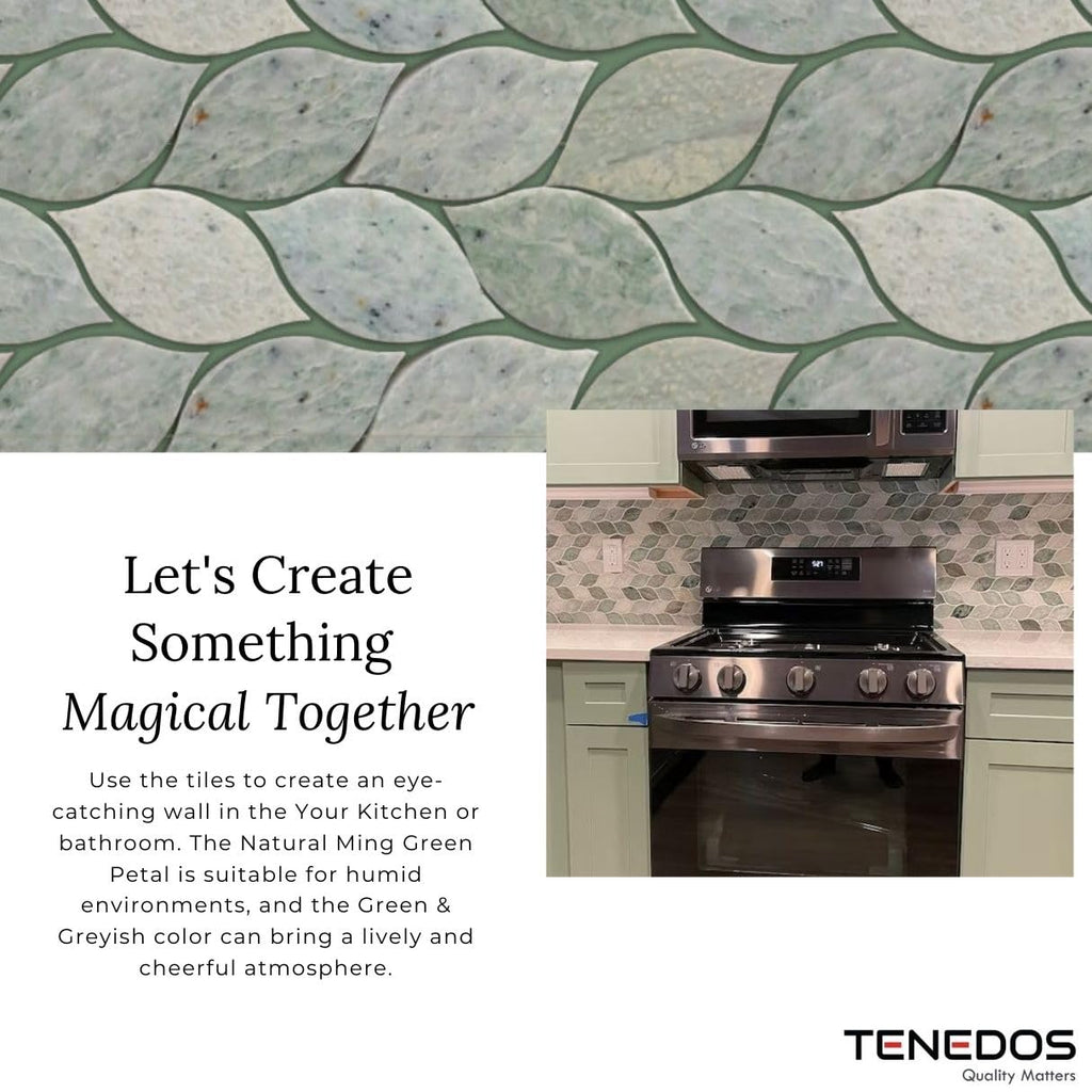 Ming Green Greyish Petal Marble Mosaic Tile - Polished Floral Pattern Natural Stone Floor, Shower Wall, Kitchen