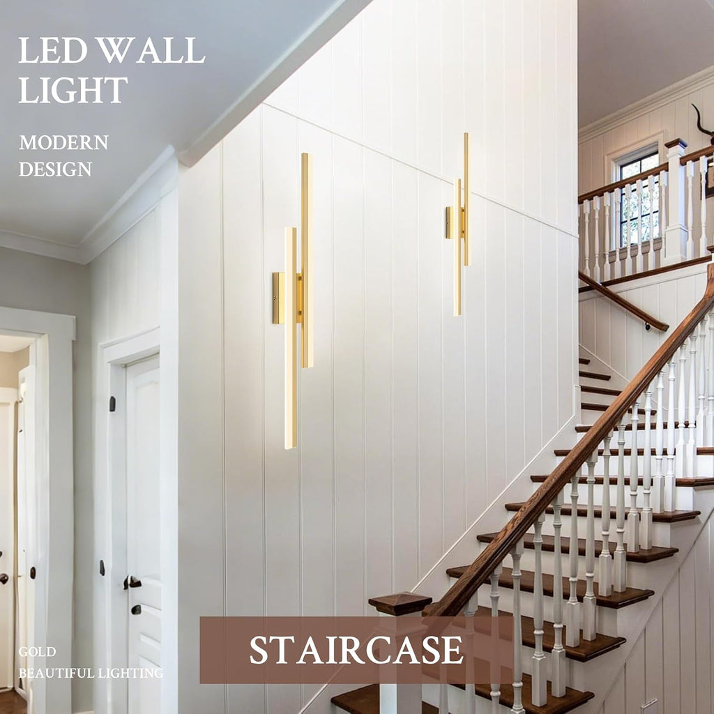 LED Wall Sconce Set of 2 Gold Remote Modern LED Vanity Lights Set of 2 Indoor Wall Light Fixtures for Living Room