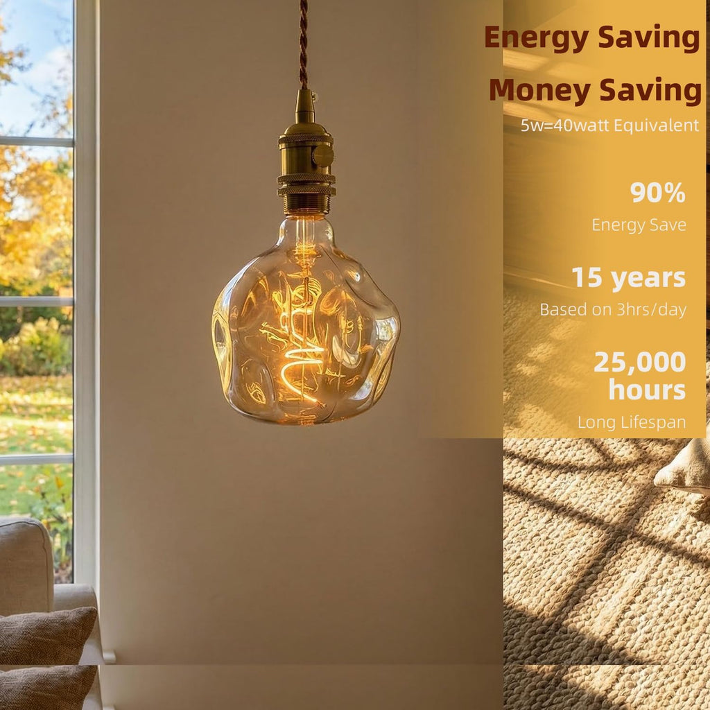 G125 Oversized Alien-Shaped LED Edison Bulb, 2200K Amber Glass 5W E26,1PK