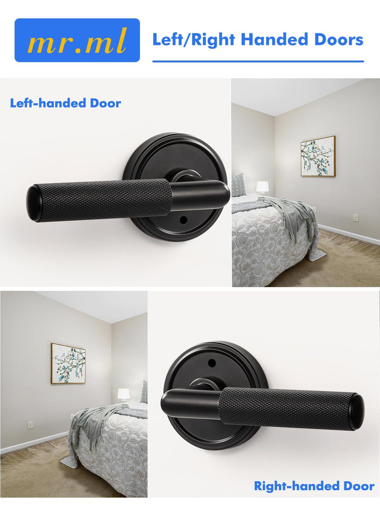 Knurled Door Lever Black Privacy Door Handle, 1 Pack