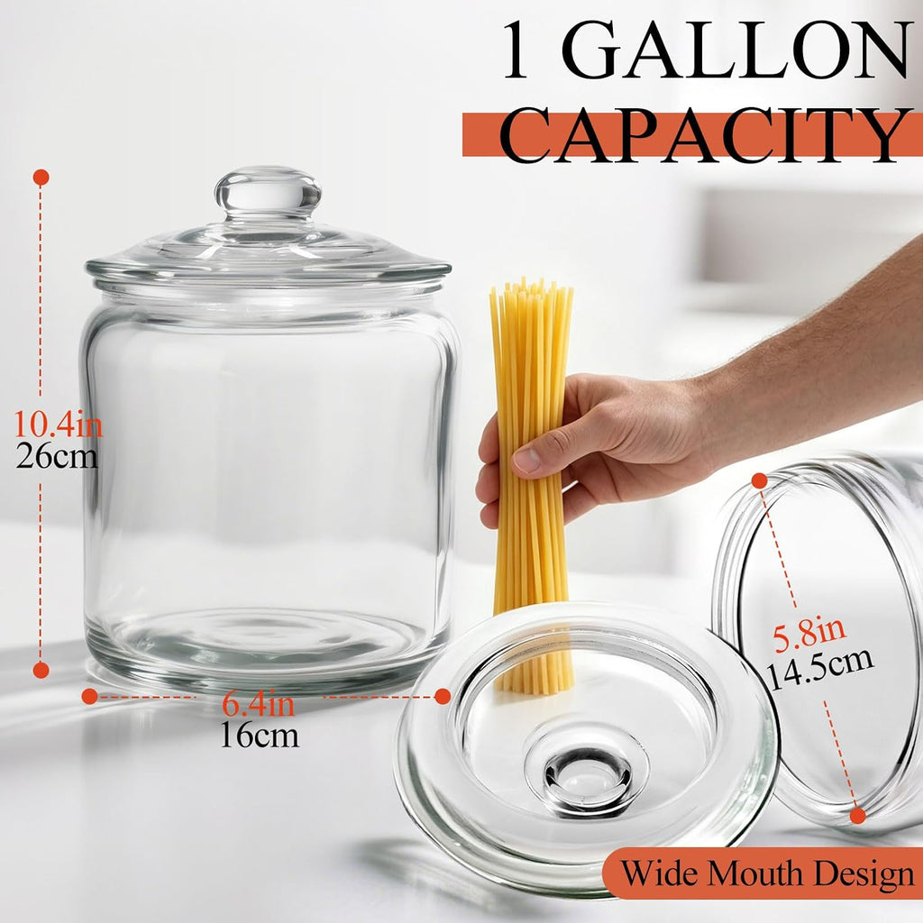 1 Gallon Glass Jar with Lid, Airtight Cookie Jar with Wide Mouth