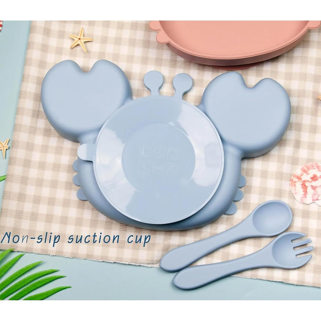 Personalized Baby Meal Set With Spoon and Fork, Custom Kids Dining Set, Cute Crab-Shaped Silicone Meal Plate, Kids