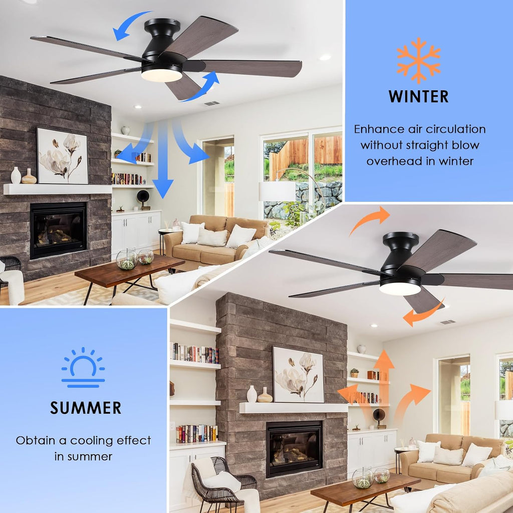 Flush Mount Ceiling Fan with Lights - 52” Indoor/Outdoor Ceiling Fan Light with Remote/APP, Low Profile Modern Fan Light with 6 Speeds, Dimming, for Living Room, Brown A101-B0F2F9BZ8W