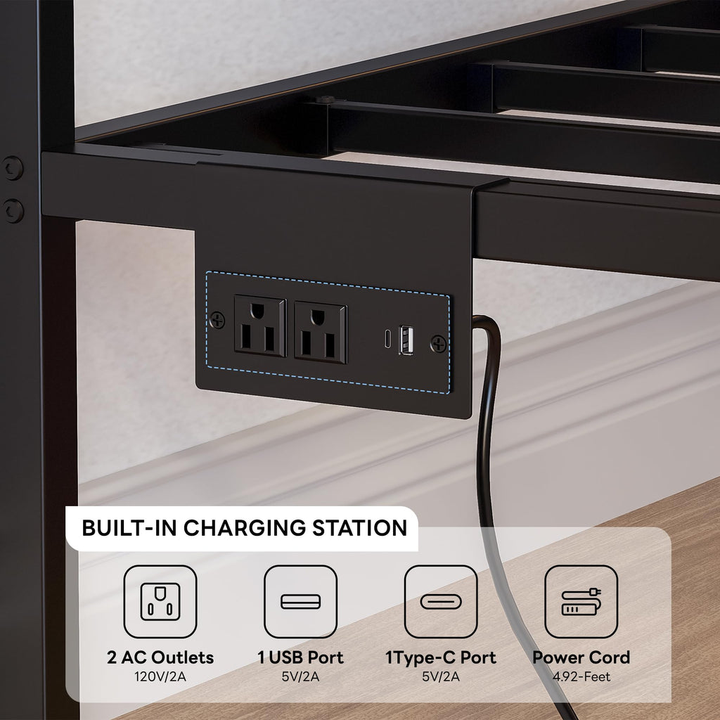 Twin Daybed with Trundle, Sofa Bed with Charging Station